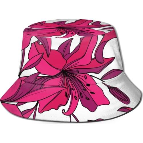 CINESSD New Fashion Bucket Hats Fisherman Caps For Women Men Gorras Summer Blossoming Lilies In Retro-Style