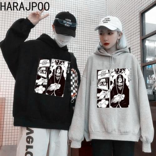 Harajpoo Couple Sweatshirts Harajuku Style Japanese Anime Print Hooded Spring Autumn Student Casual Korean Style Lover Pullover