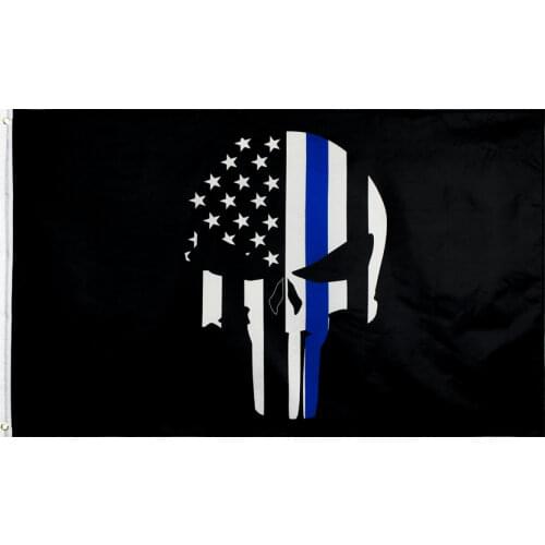 Jemony 90*150CM first responder police thin blue line skull bone Flag