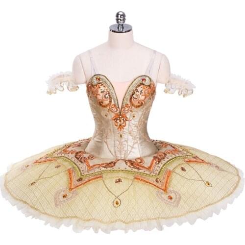 Adult Child Professional Ballet Tutu Costume Golden Professional ballet stage costume Competition Performance Pancake tutu Dress
