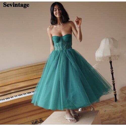 Sevintage Simple Green Short Homecoming Dresses A Line Ankle Length Princess Graduation Gowns with Bones Sleeveless Prom Dress