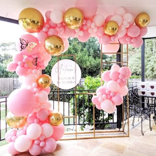Macaron Pink Balloons Chain Set 4D Gold Aluminum Foil Balloon Arch Garland Kit Balloons Birthday Baby Shower Girl Party Decor