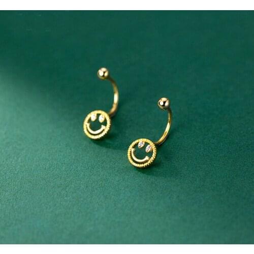 Real 925 Sterling Silver Hollow Smile Face Stud Earrings Hollow Screw Back Earring for Women Girls