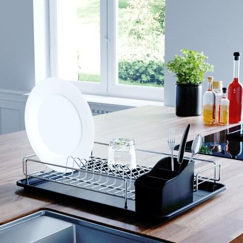 Dish Drying Rack with Drainboard Drainer Kitchen Light Duty Countertop Utensil Organizer Storage One Tiers Foldable Cutlery Tray