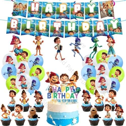 Disney Luca Pixar Theme Party Balloon Decoration Children Birthday Flag Pull Banner Flag Set Party Supplies Toys for Kids Gifts