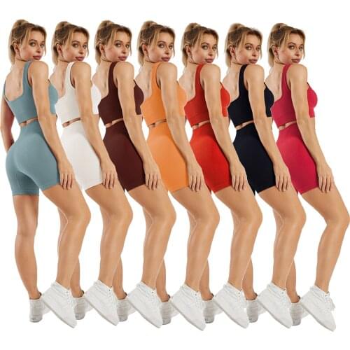 Tops women 2021 new seamless pit bar Yoga TWO suit shorts sets bulk items wholesale lots Candy color series shorts suit