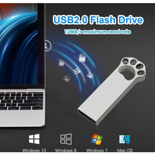 USB Flash Drive Cat Paw USB 2.0 Pendrive 128GB 64GB 32GB 16GB 8GB 4GB Metal Zinc Alloy USB ThuMB Jump Drive with Keychain Hole