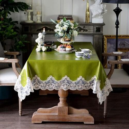 Oil Wax Leather Lace Tablecloth Waterproof Kitchen Garden Rectangular Green Party Dining Tea Table Cover Square Stain-resistant