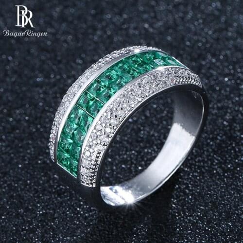 Bague Ringen 5 Colors Choices Gemstones Ring for Women Silver 925 Jewelry Luxury Design Green Pink Blue Rainbow Female Party