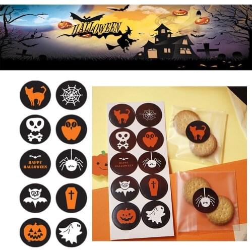 10 Sheets 100pcs Halloween Pumpkin Bat Sealing Sticker Happy Halloween Sticker For Kids Party Baking Accessories Tools DIY