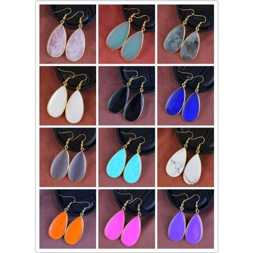 100-Unique 10 Pairs Light Yellow Gold Color Mixed Quartz Stone Water Drop Earrings Elegant Womens Earrings