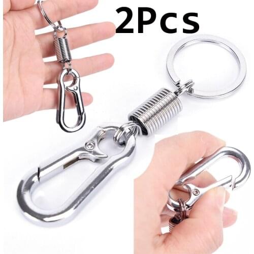2 Pcs Outdoor Stainless Steel Spring Buckle Carabiner Keychain Waist Belt Clip Anti-lost Buckle Hanging Retractable Keyring