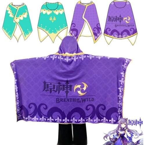 Anime Game Genshin Impact Cosplay Hooded Cape Keqing/Venti Cloak Cartoon Velvet Printed Winter/Spring Blanket Costume 100x160cm