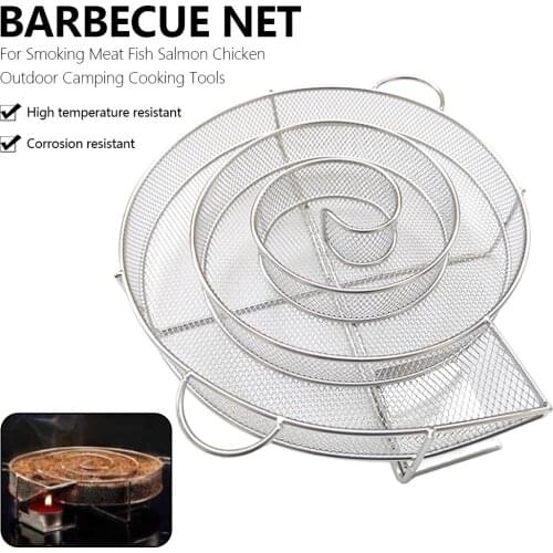 Barbecue Grill Round Stainless Steel Grilling Basket For Smoking Meat Fish Salmon Chicken Outdoor Camping Cooking Tools BBQ Net