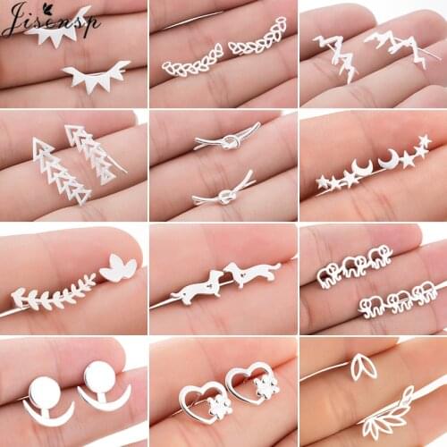 Bohemia Vintage Leaf Earring Fashion Jewelry Tiny Star Moon Stud Earrings for Women Everyday Jewelry Ear Climber Accessories
