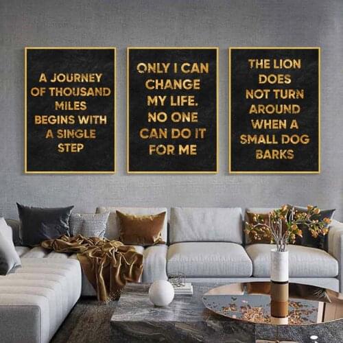 Black Golden Letters Motivational Quote Canvas Painting Inspirational Posters and Prints Wall Art Pictures Office Home Decor