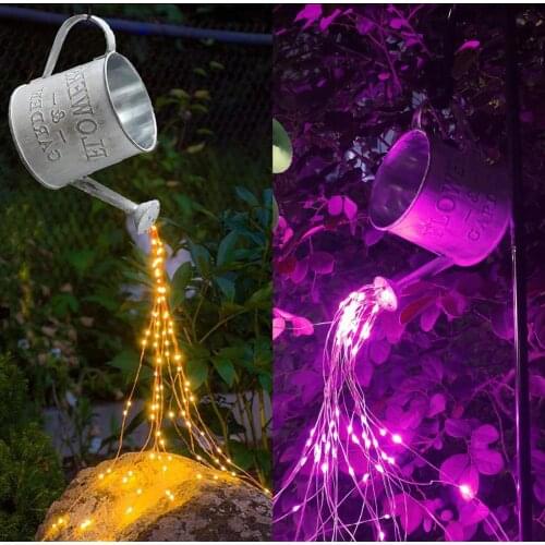 Solar LED Decorative Light Waterproof Kettle Shower Garden Lamp Metal Waterproof Art Water Sprinkler Kettle Light Home Decor