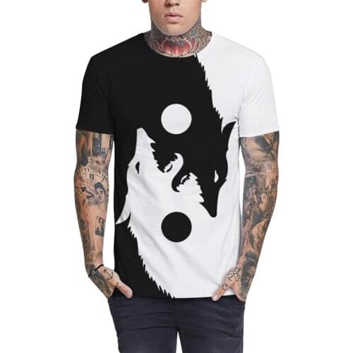 Plus size T shirt apparel autumn Women Tshirts Men Fashion O Neck Short Sleeve Yin Yang Wolf Print Loose T-shirts 2020