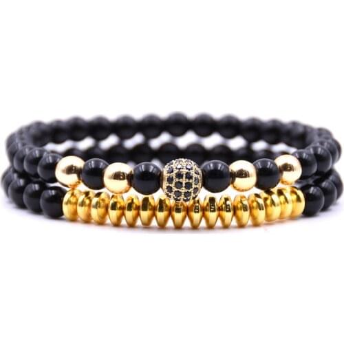 KANGKANG 2PCS/Set 6mm popular Bright blackl stone Beads Bracelet For Women&Men 4 color Handmade Hematite Bracelets Charm jewelry