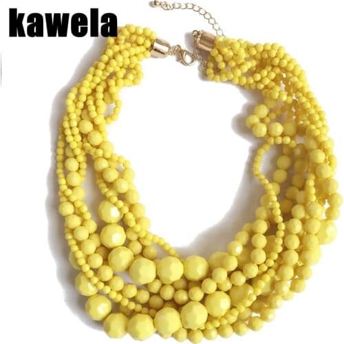 Yellow Dark Red Statement Acrylic Beads Braided Choker Necklace