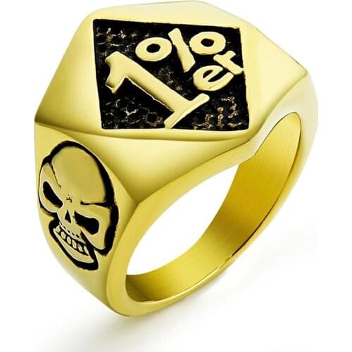 EdgLifU Gold-Color Cool Men 1% er Ring Punk Skull Biker Ring for Man Stainless steel Motorcycle Biker Band Party Rings for male