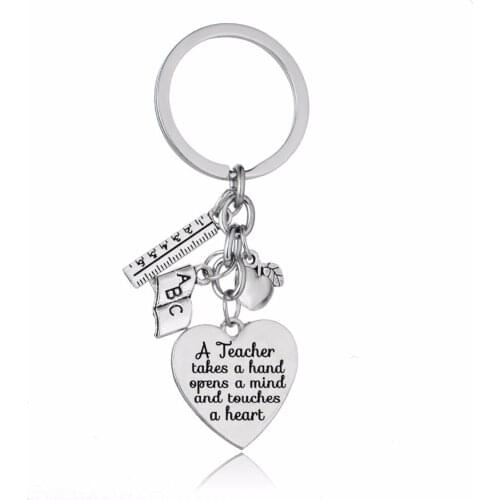 Apple Ruler ABC Book Charms Keyrings A Teacher Takes A Hand Opens A Mind And Touches A Heart Keychain Gifts For Teachers Jewelry