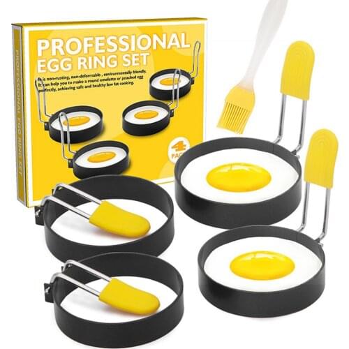 Stainless Steel Metal Egg Frying Rings Omelette Model Pancake Rings Perfect Circle Round Fried Poach Mold No Stick Handle
