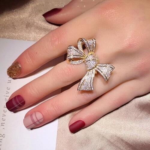 Fashion Women Cubic Zirconia Inlaid Bow Finger Ring Wedding Party Jewelry Gift