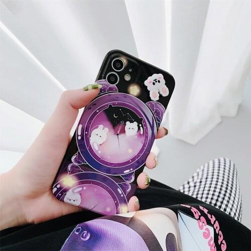 Rotating Starry Sky Bear Rabbit Soft TPU Phone Case For IPhone 12 11 Pro Max X Xr Xs Max 7 8 Plus Shockproof Back Cover Fundas