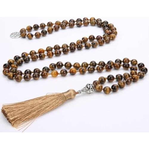 Natural Tiger Eyes Stone Lava Bead Necklace for Women Men Bohemian Tribal Tassel Yoga Jewelry life Tree Rosary Charm Bracelet
