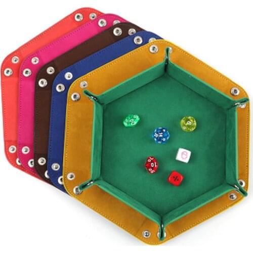 New Foldable Dice Tray Box PU Leather Folding Hexagon Coin Square Tray Dice Game 6 Styles Dice Set