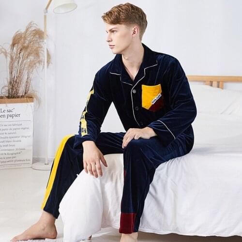Autumn And Winter Gold Velvet Pyjamas Men Long Sleeve Trousers Home Suit Lounge Negligee Pajamas Casual Home Clothing Пижам