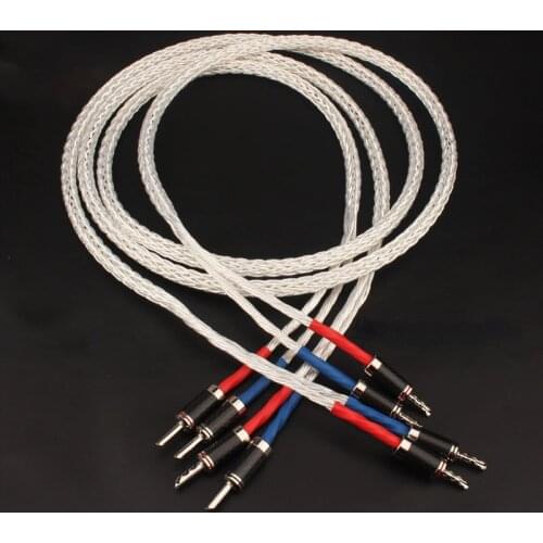 Pair Audiophile 8AG Silver Plated HiFi Audio Speaker Banana Plug Y Spade Carbon Fiber Connector Cable