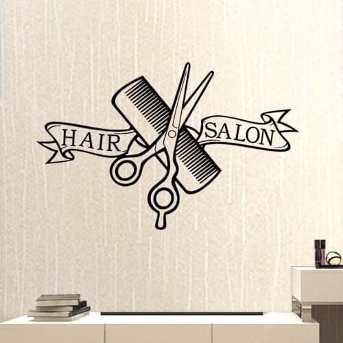 Hair Salon Barber Shop Sticker Scissors Clipper Hair Salon Decal Neutral Haircut Poster Vinyl Wall Decor Windows