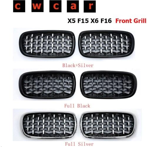 A Pair Top Quality ABS Material Front Kidney Grille For BMW X5 X6 F15 F16 Diamond Grille Meteor Style 2014-2018