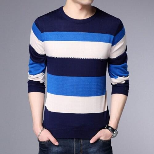 Casual mens stripe Stitching Sweater Spring autumn Mens O-Neck Pullover male Slim Long Sleeve Knitted Wool Pull Shirt Homme Top