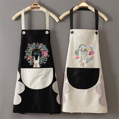 Practical Convenient Durable Wipeable Waterproof Oil-Proof Cartoon Wreath Rabbit Kitchen Nail Shop Apron