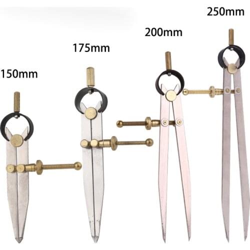 Adjustable Lockable Steel Divider Wing Leather Compass Spacing Gauge Drawing Wire Edge Holder 150-250mm Measuring CarpenterTool