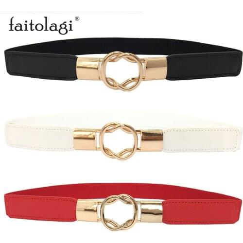 Elastic Black Belts For Women PU Leather White Ladies Dress Belt Fashion Thin Female Waist Belt With Metal Buckle pasek damski