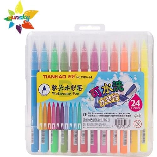 TIANHAO 12/18/24/36/48 color Water soluble soft head watercolor pen student art pen can be washed, simple, practical and safe