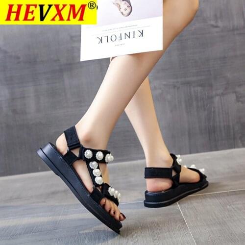 Anti-Skid 2021 Summer Comfort Shoes for Women Beach Sandals All-Match Suit Female Beige Big Pearl Girls Flat Gladiato