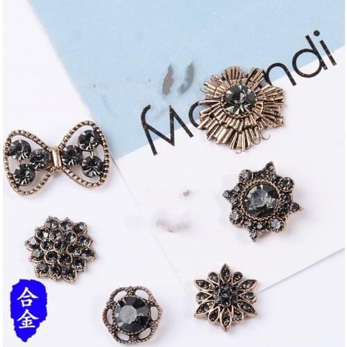DIY Handmade Jewelry Making 10pcs Anti-gold color New fashion Alloy Material Crystal Flower/Bowknot Shape charm