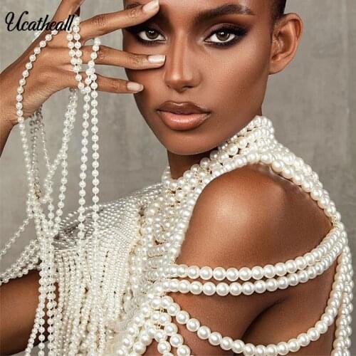 New White Pearl Womens Shawls And Wraps Solid Color Hollow Out High Collar Drop Backless Shawls Top Dropshipping