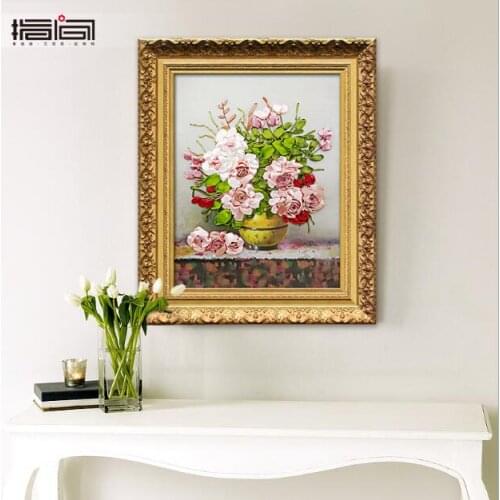 50X65cm Mist rose Ribbon embroidery kit needlework craft sew supply DIY Handmade Embroidery