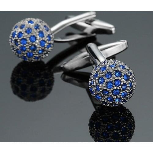 High quality crystal Cufflinks new fashion jewelry blue ball Cufflinks mens Wedding Shirt SUIT PIN BADGE gift