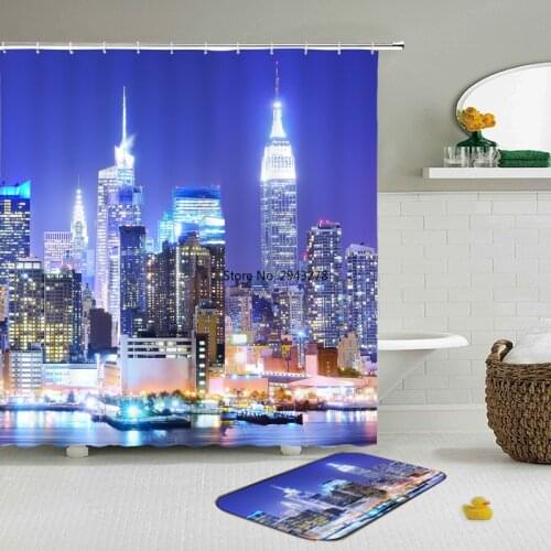 Night View Shower Curtain Set With Hooks fabric 3d bathroom shower curtains Green curtain waterproof Bath Curtains Or Mat