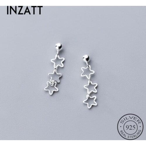 INZATT Real 925 Sterling Silver Geometric Hollow Star Stud Earrings For Elegant Women Party Trendy Fine Jewelry 2019 Accessories