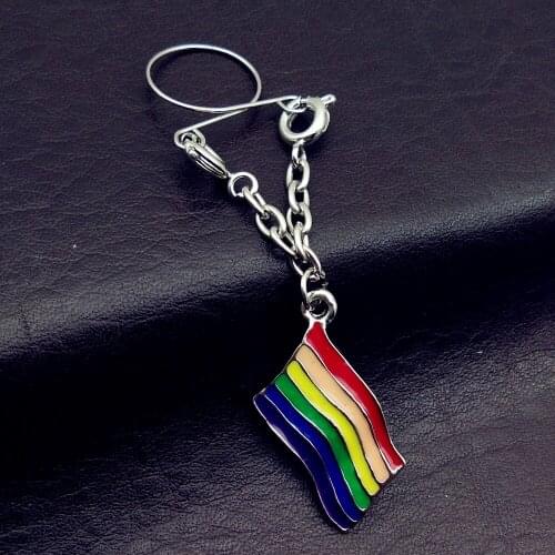 2pcs Rainbow Gay Pride Flag 14g Epoxy Dangle with Star Gem fake no piercing nipple rings body piercing jewelry