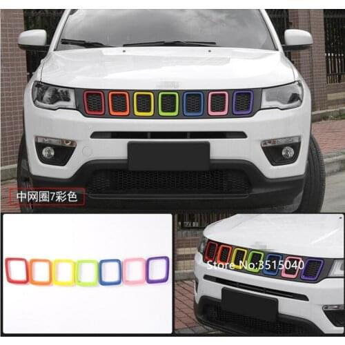7PCS Colorful Brand New ABS Chrome Car Front Grill Grille Cover Trim For Jeep Compass 2017 Racing Grills Car Styling Accessories