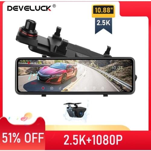 10.88" Car DVR Touch Screen Stream Media Camera Dash Cam HD Night Vision Front and Rear Camera 2.5K +1080P GPS Track Playback